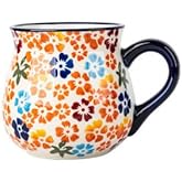 NZYDGXSY Ceramic Coffee Mug with Handle Vintage, Floral Cute Espresso Cups, Large Tea Cups and Drinking Mugs for Office and Home, Ideal Gifts for Women and Men (Orange 16oz)
