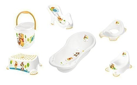 6er Set Winnie Pooh weiß Badewanne XXL 100 cm + Badesitz + Töpfchen + WC Aufsatz + Hocker + Windeleimer Neu
