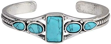 WuWxiuzhzhuo Exquisite Women Bohemia Vintage Faux Turquoise Open Bangle Bracelet Cuff Jewelry Gift Sale