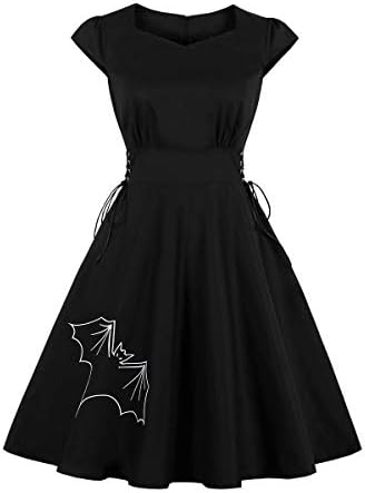 Women's Embroidery Lace up Gothic Black Halloween Vintage Dress