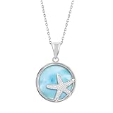 Sterling Silver Natural Larimar Starfish Circle Pendant with 18" Chain