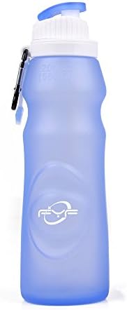 FYF Collapsible Silicone Water Bottle Sports Outdoor Travel Camping Foldable Bottle Canteen 20 Oz (Blue)