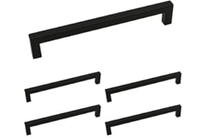 homdiy Black Cabinet Pulls Square Black Drawer Pulls 6-1/4Inch Hole Centers - 5 Pack Matte Black Cabinet Pulls Black Handles for Cabinets, Cupboard