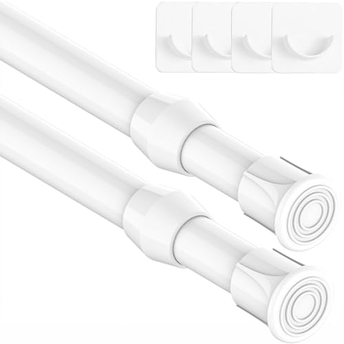 2 Pieces Telescopic Rod for Fixing, Curtain Lock Rod, Tension Rod, No Drilling, Extendable Curtain Rod for Cupboard Kitchen Wardrobe – White, 92-125 cm