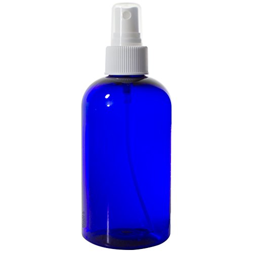 Cobalt Blue 8 oz Boston Round PET (BPA Free) with White Fine Mist Sprayer (3 pack) + Labels