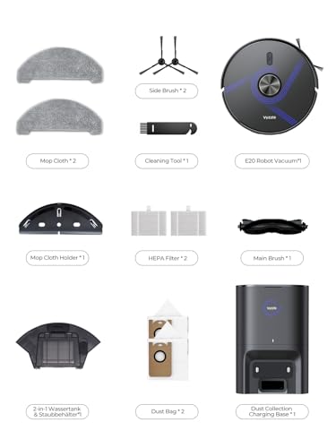 Vyzzle Robot Vacuum Cleaner with Mop Self Emptying, 10,000Pa Suction, LiDAR Navigation with Smart Mapping Robot Hoover, 180min Runtime, App/Voice Control for Pet Hair/Carpet/All Floors, E20