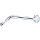 14k White Gold 2mm Synthetic Opal L-Shaped Nose Ring 18 Gauge