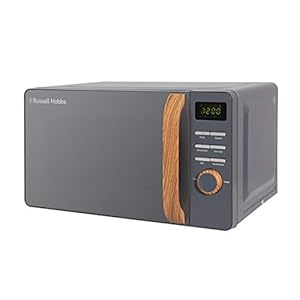 Russell Hobbs RHMD714G 17 L 700 W Scandi Grey Digital Microwave with 5 Power Levels, Wood Effect Handle & Dials, Clock…