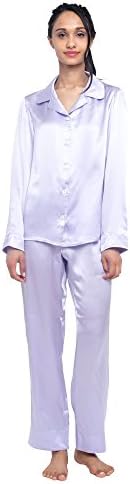 MYK 100% Mulberry Silk Classic Two Piece Pajama Set Button Down Long Length for Women