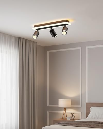 LVWIT Ceiling Lamp with 3 Rotating Spotlights, Long Bedroom Ceiling Lamp, GU10 Ceiling Lamps, Black Indoor LED Spotlights, Ceiling Lamps for Living Room, Kitchen, Bathroom (No Bulb)