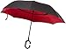 SLABSTONE Inverted Umbrella - Double Layer Windproof Reverse Folding Umbrellas for Cars - Anti UV Protection C-Shaped Handle for Travel Outdoor Rain Sun - Carrying Bag (Pure Red, Standard)