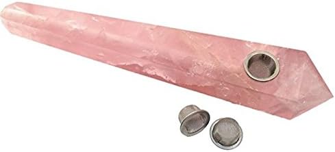 Large Pink Crystal Natural Rose Quartz Crystal Point Wand Gemstone Healing with 3PCS Metal Filters about 7 Inches (rose quartz)