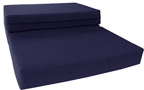 D&D Futon Furniture Navy Solid Twin Size Shikibuton Trifold Foam Beds 6 Thick x 39 W x 75 inches Long, 1.8 lbs high Density Resilient White Foam, Floor Foam Folding Mats.