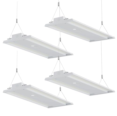 JC-LGL LED Linear High Bay Light, 210W High Bay Shop Lights Fixture, Compatible with Industrial 120-277V, 31500LM Linear High Bay Light for Shop Garage Warehouse, UL Complied, 4 Pack, White