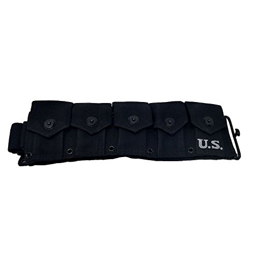 Ultimate Arms Gear M1 M-1 Garand Rifle U.S. Military WWII Reproduction 10 Pocket Utility Pouch Cartridge .30-06 Ammunition Rounds Ammo Tool Heavy Duty Canvas Waist Belt, Black