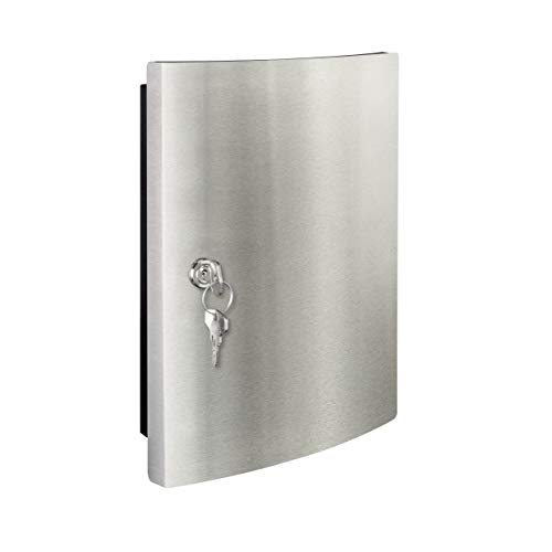 Haky Box Schlüsselkasten Mit Edelstahlfronttür Gebürstet - Hakybox - Key Box - Schlüsselbox - Schlüsselschrank Für 12 Schlüsselanhänger (Inkl.) - Made In Germany (12 Haken)
