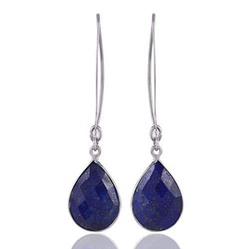 Orecchini Pendenti Artigianali In Argento 925 Con Lapislazzuli Blu Naturale Donne - Foto 5