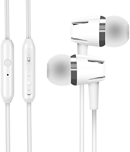 Wired Headphones In-ear Bass Headphones Workout Earbuds Stereo Earphones Noise Canceling Headphones with Microphone &amp; Volume Control for iPhone iPad iPod and Android Smartphones(Silver)