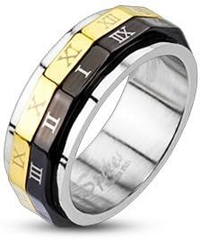 JKL Ring316L Stainless Steel Black & Gold IP Roman Numeral Dual Spinner Ring Band His and Hers