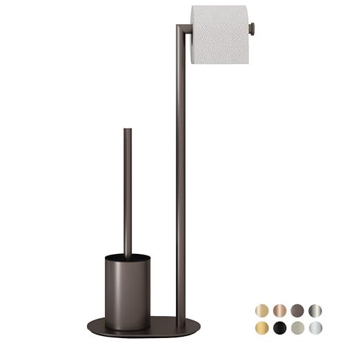 BVL Toilet Roll Holder and Toilet Brush Grey Toilet Brush with Stainless Steel Toilet Paper Holder, Toilet Paper Holder from the Floor Toilet Brush Bathroom Toilet
