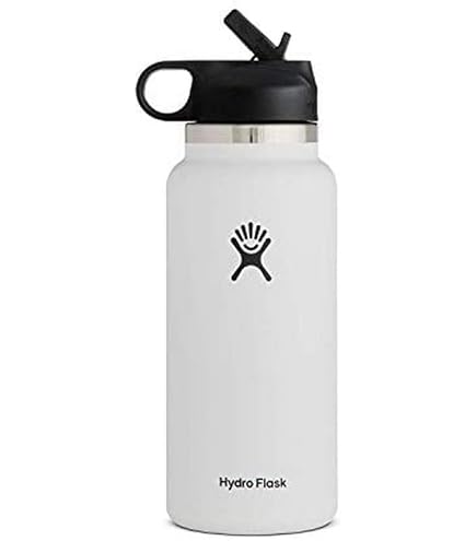 Amazon.com : Hydro Flask Vacuum Insulated Stainless Steel Water Bottle Wide  Mouth with Straw Lid (White, 32-Ounce) : Sports & Outdoors