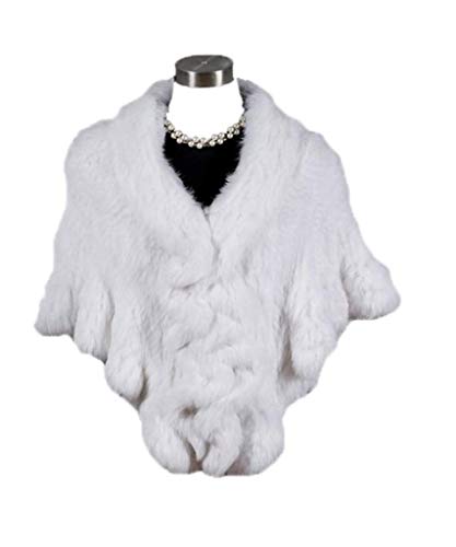 YR Lover Women Winter Genuine Knitted Rabbit Fur Cape Shawl & Flouncing