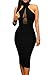 LOV ANNY Womens Hollow Out Sexy Sheer Sleeveless Halter Club Bodycon Dress, Black, Small
