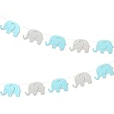 Blue Elephant Garland Baby Shower Decorations Baby Boy Elephant Banner Decorations Birthday Party Supplies Baby Nursery Decorations 10 Feet 17 pcs 4'Inch Elephant (Blue+Gray)