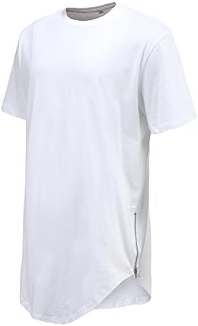 WEIPENG Mens Hipster Hip Hop Premium Long Tee With Scallop Bottom Crew Neck (Small, White With Zipper)