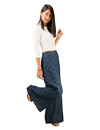 Pantalones de algodón orgánico para dama, color azul y blanco