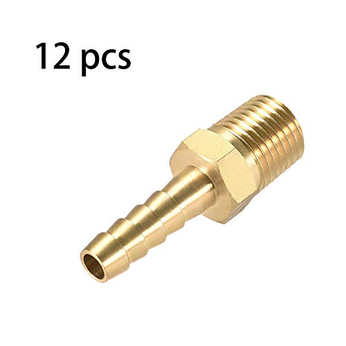 Brass 1/4" Barb X 1/4" NPT Male End Air Hose Pipe Fitting Threaded Connector Adapter, Pack of 12 - Thumbnail 4
