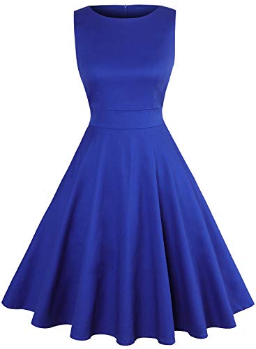 OWIN Women's Vintage 1950's Floral Spring Garden Rockabilly Swing Prom Party Cocktail Dress Royal Blue