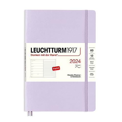 LEUCHTTURM1917 367772 agenda semanal y cuaderno de notas Tapa blanda (A5) 2024, 12 meses, Lilac, Inglés