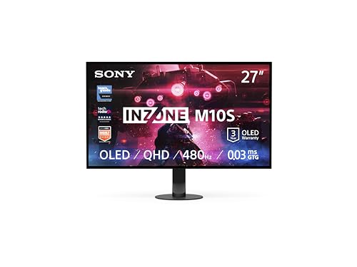 Sony INZONE M10S 27 OLED QHD PC Gaming Monitor: 1440p, 480Hz, 0.03ms GTG, DCI-P3 98.5%, G-Sync, Adaptive Sync, VRR, Developed model with Fnatic, 1300 nits, DisplayPort 2.1-2 x HDMI 2.1- PC, PS5