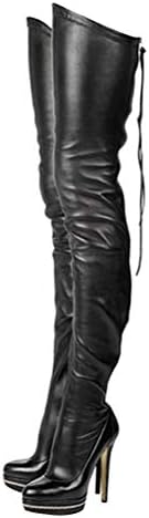 Stupmary Women Platform Boots Round Toe Over The Knee High Heels Boots Zipper Lace Up Bootie