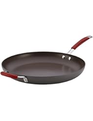 Rachael Ray Cucina Hard-Anodized Nonstick Skillet with Helper Handle, 14-Inch, Gray/Cranberry Red