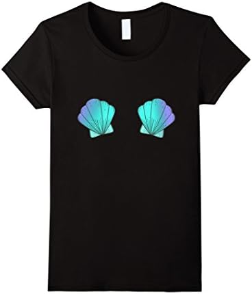 Women's Mermaid Fairy tale Aqua Blue Seashell Bra Costume T-Shirt Medium Black