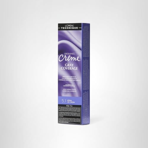 L\'OREAL TECHNIQUE Excellence Crme Permanent Hair Color - Long-Lasting Hair Dye, Rich Formula With No-Drip Application, Superb Gray Coverage, 5.1 Medium Ash Brown