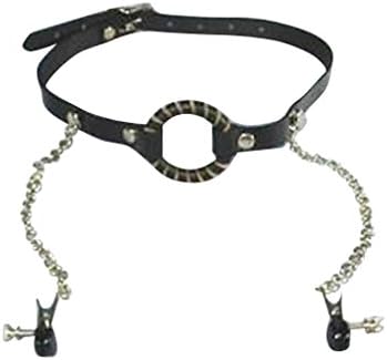 The Bondage locker Fetish and Bondage O Ring Mouth Gag with Nipple Clamps, Silver,black