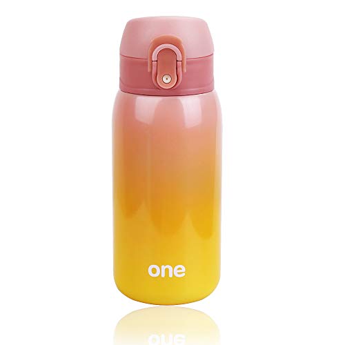 Kids Water Bottle Thermoses Rainbow Water Bottle Cup Metal Stainless Steel Vacuum Insulated Water Flask for School Kids Girls Lunch Box Leak Proof BPA Free No Straw (Pink-Yellow 11oz)