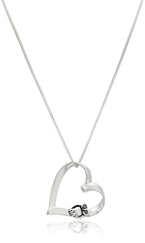 Sterling Silver Open Heart Pendant Necklace with Owl, 18