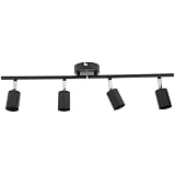 Qcyuui 4-Light Chrome Track Lighting Kit – GU10 LED Bulbs Included, Flexible Adjustable Heads For Kitchen, Living Room & Gallery