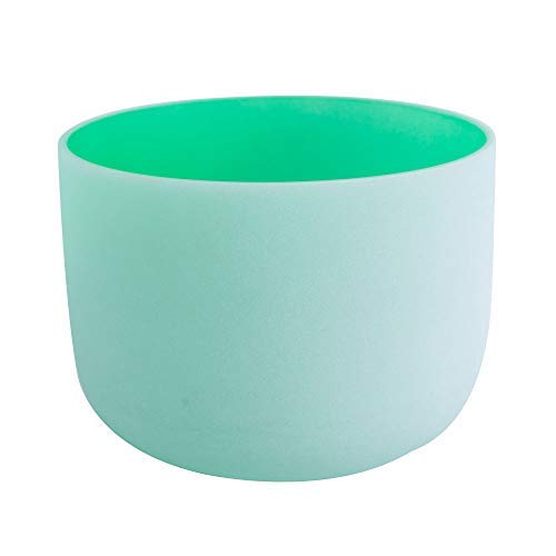 ENERGYSOUND 432Hz F note Heart Chakra Green Colored Quartz Crystal Singing Bowl 8 inch (20 cm) mallet &O-ring included