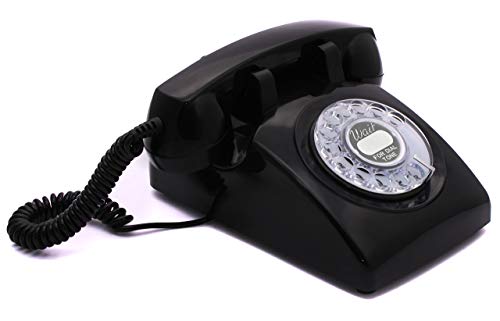 Opis 60s Cable with Classic United States Rotary Dial Inlay: Designer Retro Phone/Rotary Dial Telephone/Retro Style Phone/Vintage Telephone/Classic Desk Phone with Rotary Dialler (Black)
