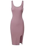 Awesome21 Women's Solid Soft Stretch Ribbed Sleeveless Slit Bodycon Midi Dress