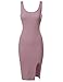 Awesome21 Women's Solid Soft Stretch Ribbed Sleeveless Slit Bodycon Midi Dress