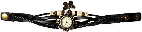 Bohemian Style [Retro] Handmade Leather [Butterfly Pendant] Wrist Watch. Beautiful, Fashionable [Luxury] & Stylish [Weave Around] Wrap Watch Bracelet For Women, Ladies, Girls- Black