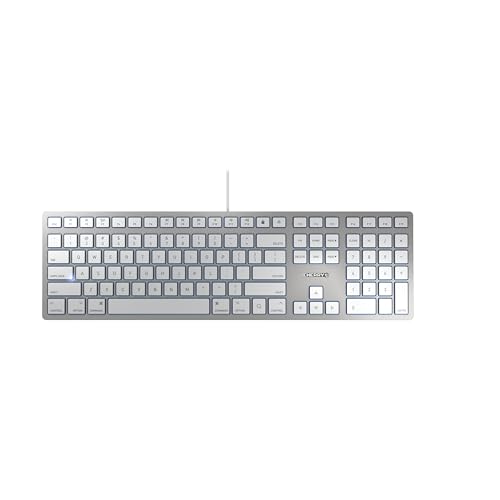 CHERRY KC 6000 SLIM FOR MAC, Kabelgebundene Mac-Tastatur (USB-A Anschluss), US-Layout (QWERTY), Flüsterleise Tasten, Flaches Design, Weiß-Silber