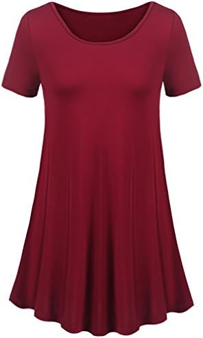 Uvog Women's Short Sleeve Tunic Top For Leggings Flared Shirt (L, Wine Red)