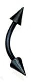 14g Black Titanium Anodized Over Surgical Steel Curved Barbell Eyebrow Ring Body Jewelry Piercing with Spikes 14 Gauge 3/8